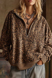 Leopard Print Half-Zip Pullover Sweatshirt