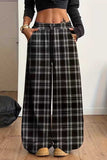 Plaid Drawstring Wide-Leg Casual Pants