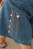 Heart Charm Tassel Safety Pin Brooch