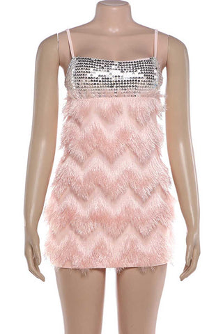Sequin Band Feather Mini Casual Dress
