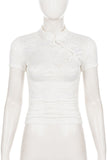 Floral Lace Mandarin Collar Top
