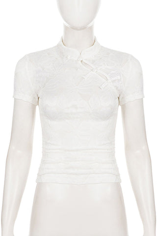Floral Lace Mandarin Collar Top