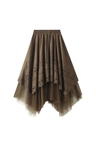 Floral Cutout Tulle Layered Midi Skirt