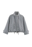 Plaid Drawstring Hem Zip-Up Jacket
