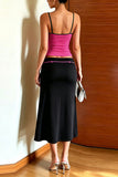 Contrast Trim Cami and Drawstring Midi Skirt Set