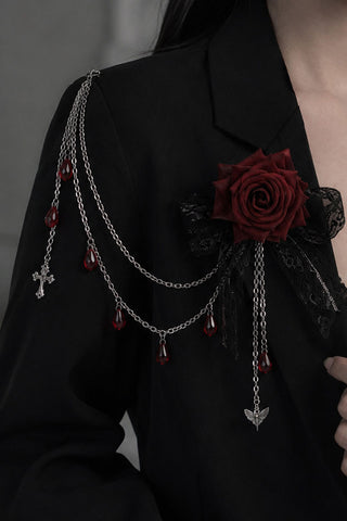 Floral Lace Bow Chain Shoulder Brooch