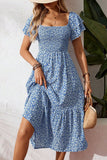 Smocked Ruffle Sleeve Casual Dress