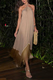 Fringe Hem Halter Maxi Casual Dress