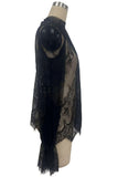 Sheer Floral Lace Mock Neck Bell Sleeve Blouse