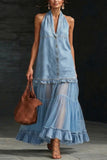 Halter Sheer Panel Maxi Dress