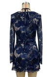 Sheer Bell Sleeve Ruched Cutout Mini Dress