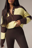 Striped Button-Front Henley Knit Sweater