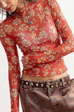 Sheer Floral Mock Neck Long Sleeve Blouse