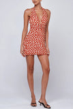 Polka Dot Ruched Halter Mini Dress