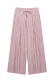 Striped Drawstring Wide-Leg Casual Pants