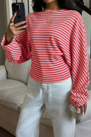 Striped Ribbed Knit Long Sleeve Top