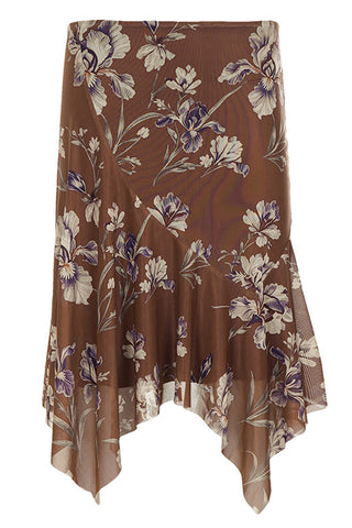 Floral Midi Skirt with Asymmetric Hem