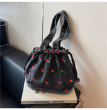 Cherry Drawstring Bucket Bag
