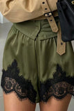 Lace Hem Elastic Waist Casual Shorts