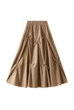 Bow Detail Smocked Waist A-Line Midi Skirt