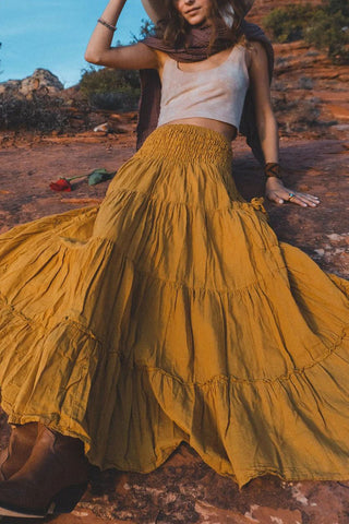 Smocked Waist Tiered Midi Skirt