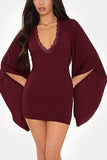 Lace Trim Puff Sleeve Mini Dress
