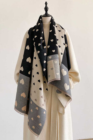 Heart Print Colorblock Square Scarf