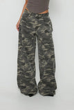 Camouflage Print Wide-Leg Straight Jeans
