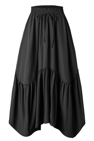 Smocked Drawstring Tiered Midi Skirt