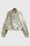 Embroidered Lace Mock Neck Puff Sleeve Jacket