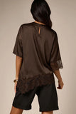 Satin Crew Neck Lace Trim T-Shirt