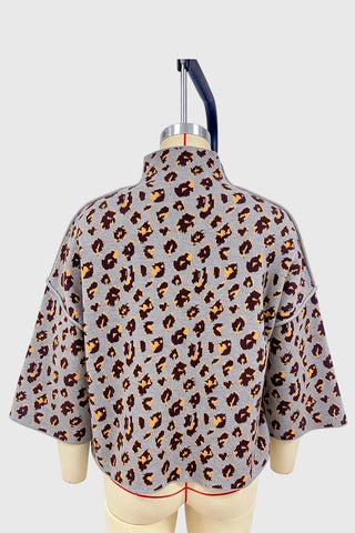 Leopard Print Mock Neck Bell Sleeve Sweater