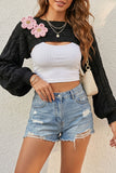 Floral Cable-Knit Crop Sweater