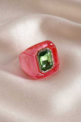 Square Gemstone Resin Statement Ring