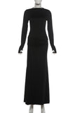 Ruched Waist Long Sleeve Maxi Casual Dress