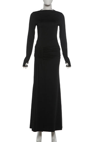 Ruched Waist Long Sleeve Maxi Casual Dress