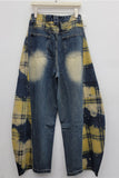 Graphic Plaid Wide Leg Jeans