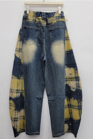Graphic Plaid Wide Leg Jeans
