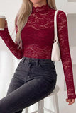 Floral Lace Mock Neck Long Sleeve Blouse