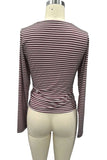 Striped Long Sleeve Tie-Front Blouse