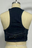 V-Neck Button Front Denim Vest