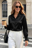 Polka Dot Ruffle Collar Bell Sleeve Blouse