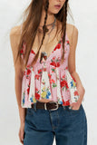 Floral V-Neck Ruffle Hem Tank