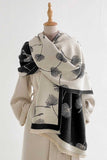 Botanical Print Reversible Fringe Wrap Scarf