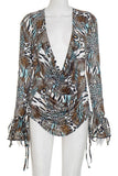 Animal Print Cowl Neck Shorts Set