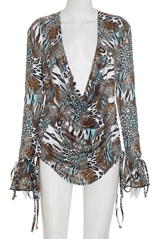 Animal Print Cowl Neck Shorts Set
