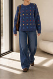 Floral Applique Crew Neck Knit Sweater