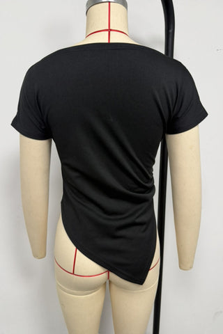 Boat Neck Asymmetrical Ruched Top