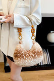Faux Fur Spotted Bag with Beaded Handle