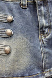 High-Waist Button Detail Denim Shorts